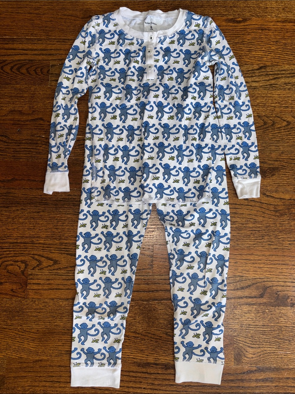 Roller Rabbit White and Blue Monkey Print Pajama Set